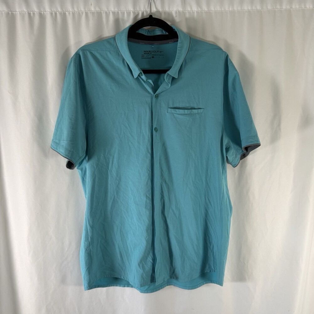 Nike Golf Modern Fit Button Up Polo Men's Large Blue Short Sleeve Collared